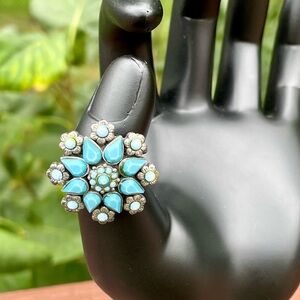 Vintage Adjustable Ring Faux Turquoise Costume Jewelry